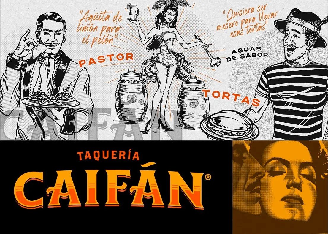 Taquería Caifán logo redesign with vintage hand-drawn characters